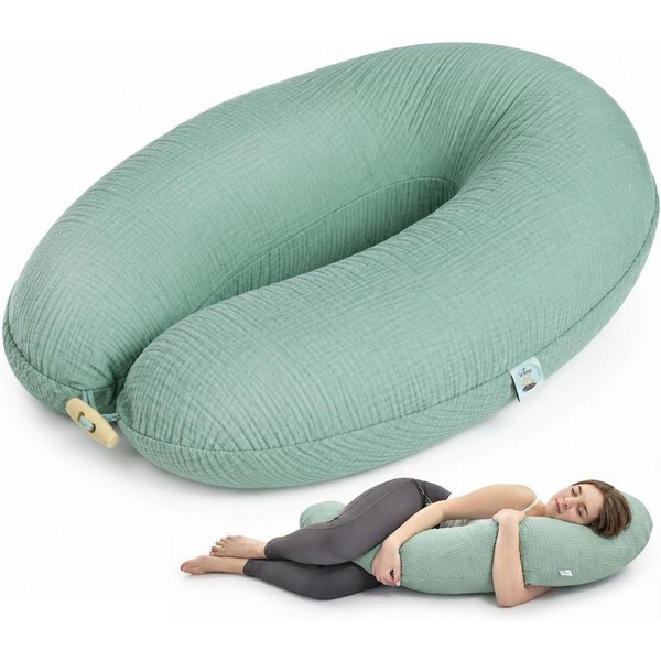 SEI Design Stillkissen Kapok-Füllung XXL 190x35 cm, Musselinbezug Bio-Baumwolle, ergonomisch, Schwangerschaftskissen mit Bezug, Seitenschläferkissen mit Kapok-F