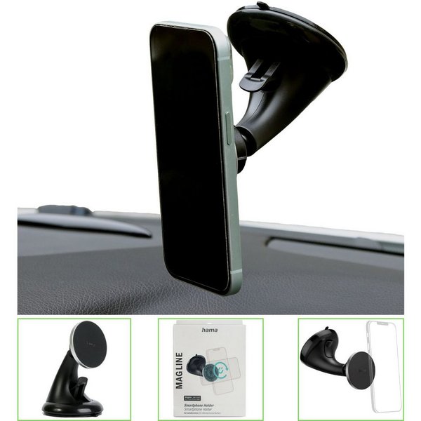 Hama Halterung Handy-Halterung MagLock Magnet Saugnapf, (Halter Auto-Scheibe für Apple MagSafe iPhone 16 15 14 13 12 Pro Max)