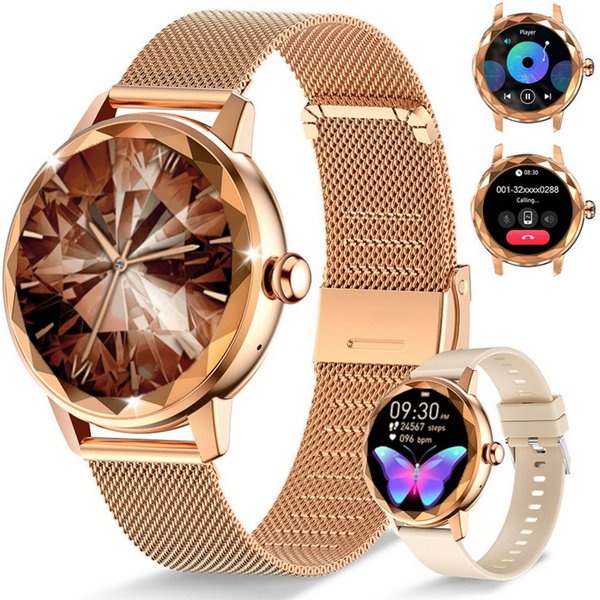 ibettertec Smartwatch Damen, mit Anruffunktion Smartwatch (Fitnessuhr mit Telefonfunktion/WhatsApp Notiz,Smartwatch Fitness Tracker Uhr IP68 Wasserdicht,1.2" HD