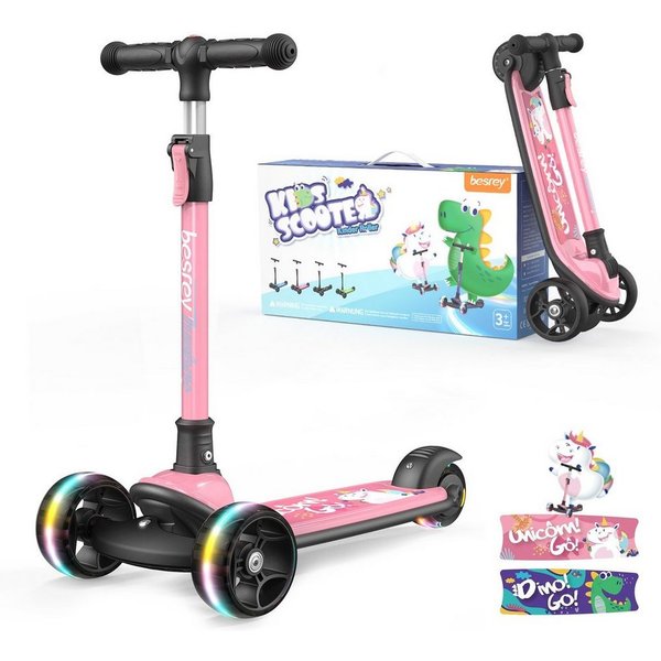 besrey Dreiradscooter Kinder Scooter Kinder Roller Kinderroller ab 3 jahre faltbar, Alle drei Räder mit LED, Kinderscooter mit ABEC-7 Kugellager