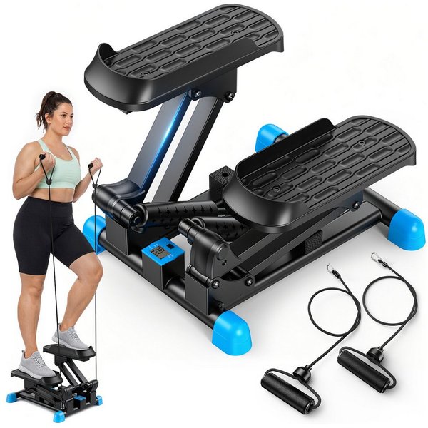 MERACH Mini-Stepper 3-in-1, Hydraulischer Beintrainer mit LCD-Display (3-in-1 Stepper-Set mit 2 Trainingsbändern für Ganzkörpertraining, 1-tlg., Enthält Mini-St