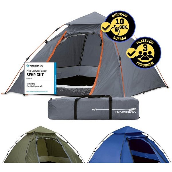 Lumaland Kuppelzelt Pop Up in 10 Sekunden aufgebaut, Wurfzelt Camping Festival 215x195x120cm robust wasserfest