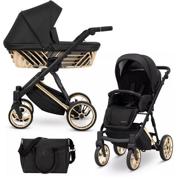 KUNERT Kombi-Kinderwagen Ivento Glam 3in1 Öko-Leder Kinderwagen mit goldenem Rahmen, 2in1-Set mit Babywanne und Sportsitz