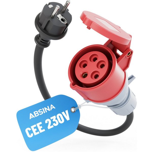 ABSINA 1x Adapter Schuko Stecker auf CEE Kupplung 60cm Kabel - E Auto Zubehör CEE-Adapterkabel