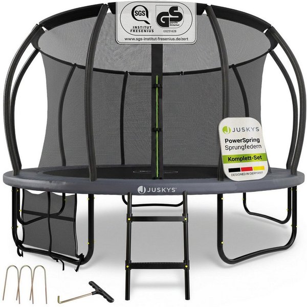 Juskys Gartentrampolin Skybounce, Ø 366 cm, Ø 366 cm, Komplett-Set mit Leiter, Getränkehalter, Bodenanker