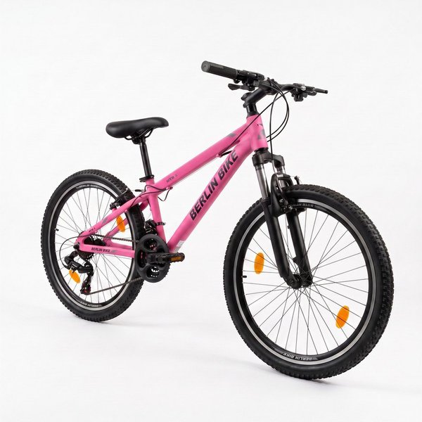 BERLIN BIKE Kinderfahrrad 24 Zoll Mountainbike für Mädchen – Rosa, leichter Aluminiumrahmen, 21 Gang Shimano RD-TY300/TY500 Schaltwerk, Kettenschaltung, (Alumin