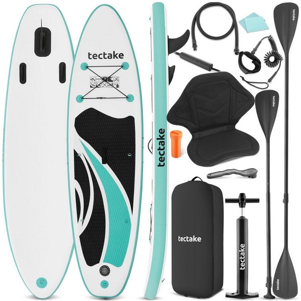 tectake SUP-Board Aufblasbares Paddle Board 2in1 mit Kajaksitz, Drop-Stitch, Stand-up Paddle, (Sup Board Mit Kajaksitz Zenon, in Weiß/türkis), Belastbar bis 200