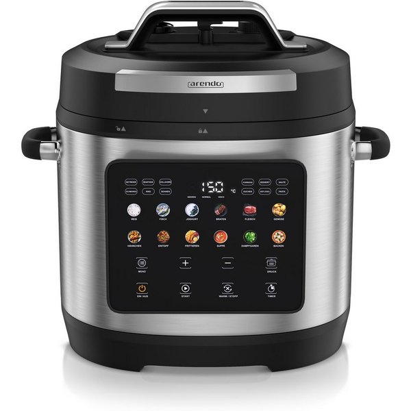 Arendo Multikocher Schnellkochtopf 6 Liter elektrisch, 24 Programme, Touch, 1000 W, 6 l Schüssel, 3 Druckstufen, 24-Stunden-Timer, Warmhaltefunktion und Dämpfei