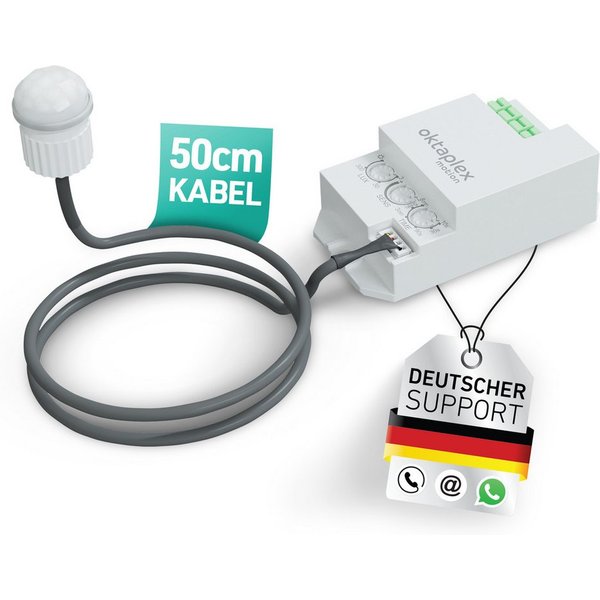 Oktaplex motion Bewegungsmelder Jana Einbau Bewegungsmelder 360 Grad Infrarot 6m Reichweite IP65, Für Decke Wand Leuchte 50 cm Kabel IP20 weiß