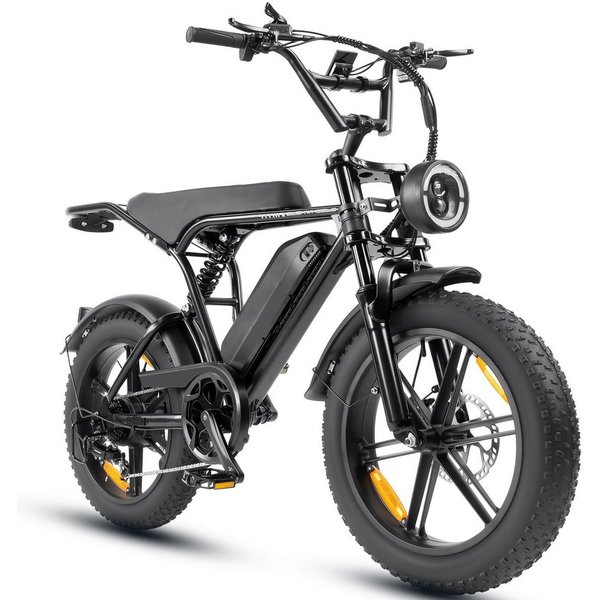 ELEKWHEELS E-Bike Mountainbike 20" Fatbike, 48V 15Ah Akku bis 108km, 250W Motor 80Nm, 7 Gang Shimano, Kettenschaltung, Heckmotor, 720 Wh, Vollfederung