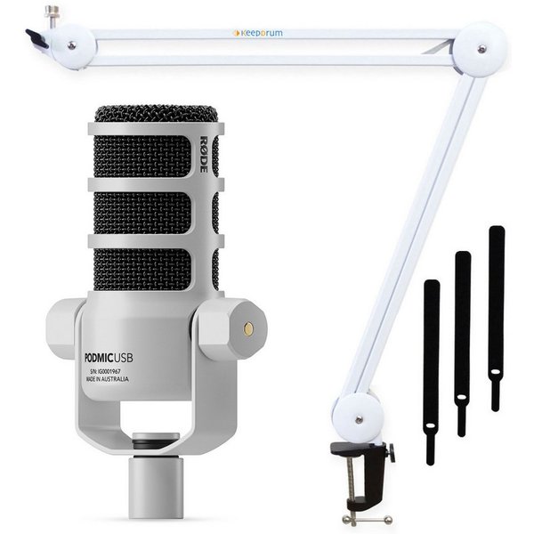 RØDE Mikrofon Rode Mikrofon Podmic USB Weiss mit Gelenkarm Weiss (Set), hochwertiges Mikrofon