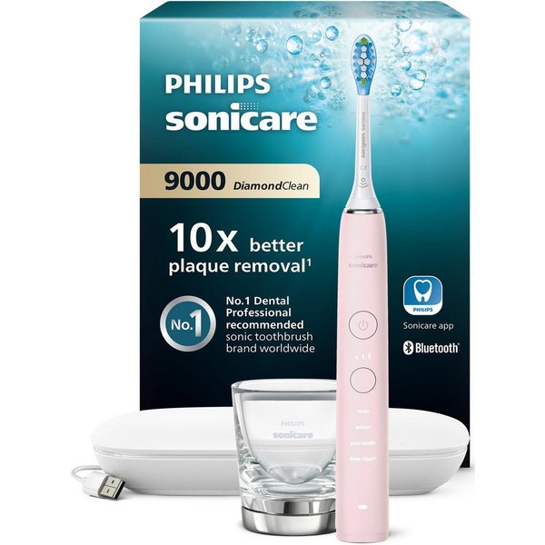 Philips Sonicare Elektrische Zahnbürste DiamondClean 9000 HX9911, Aufsteckbürsten: 1 St., mit Schalltechnologie, Ladeglass, USB-Reiseetui