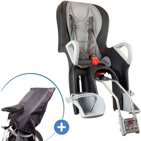 OK Baby Fahrradkindersitz Schwarz Grau, ab: ab 9 Monaten, bis: 2 Jahre, Kinder Fahrradsitz von 9 Monate bis 22 kg mit Polsterung & Regenschutz