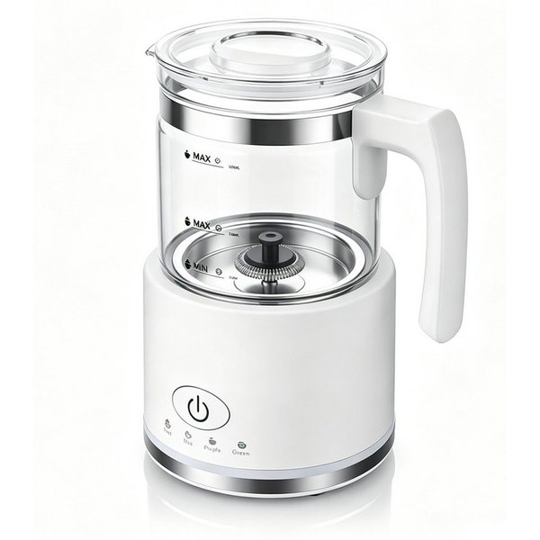 TWUFY Milchaufschäumer mit 500 ml Glas Behälter, elektrisch, für heißen & kalten Milchschaum, 600 W, für Cappuccino Latte Macchiato heiße Schokolade uvm