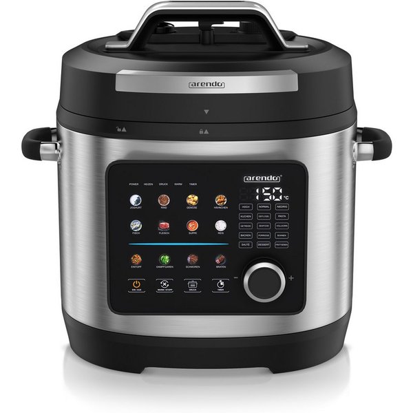Arendo Multikocher Schnellkochtopf 6 Liter elektrisch, 24 Programme, Touch & Drehknopf, 1000 W, 6 l Schüssel, 3 Druckstufen, 24-Stunden-Timer, Warmhaltefunktion