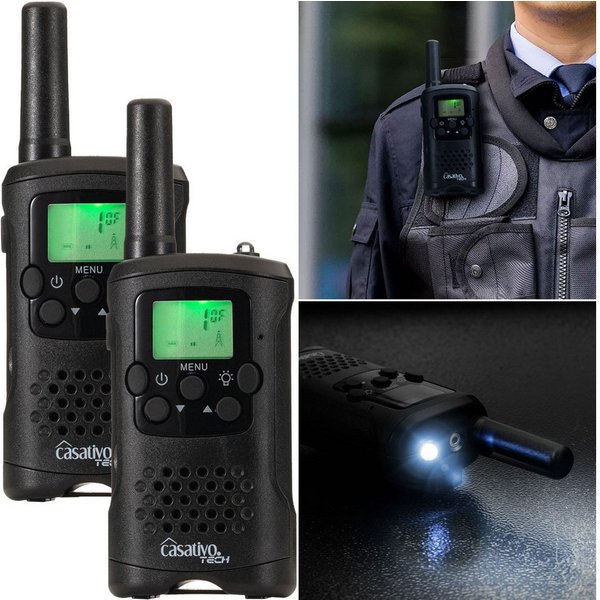 Casativo Funkgerät Walkie Talkie PMR-Funkgerät VOX&Taschenlampe 10km-Reichweite 8 Kanäle, (2-St), Sprachübertragung auf Knopfdruck (Push-to-Talk), LED-Taschenla