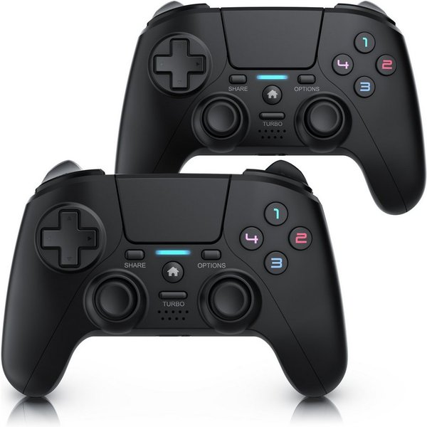 CSL Wireless Gamepad für PS4 & PC, Dual Vibration, Touchpad, Lautsprecher PlayStation 4-Controller (Spar-Set, 2 St., für Playstation 4 Pro / Slim, Lichtleiste B
