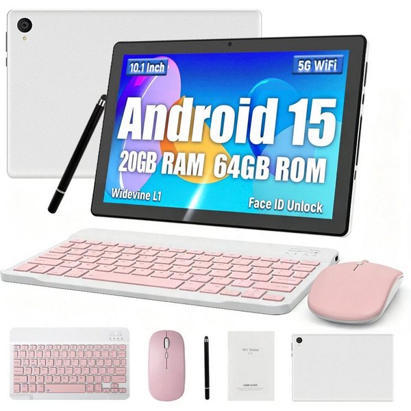 BUFO 10 Zoll HD, 3 GB RAM, 64 GB Erweiterbar auf 1 TB, Android Tablet (10", 64 GB, Android 15, 2,4G/5G WiFi, 20(3+17)GB RAM, HD 1280x800, mit Tastatur, Maus und