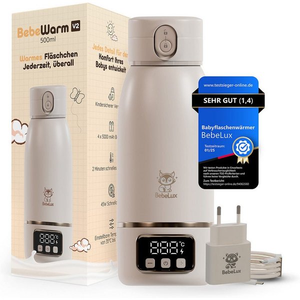 BebeLux Babyflaschenwärmer BebeWarm V2- In 2 Min trinkfertig für Milch, Muttermilch & Wasser, 15 Flaschen pro Ladung, BPA-frei & Sterilisation bis 100 °C