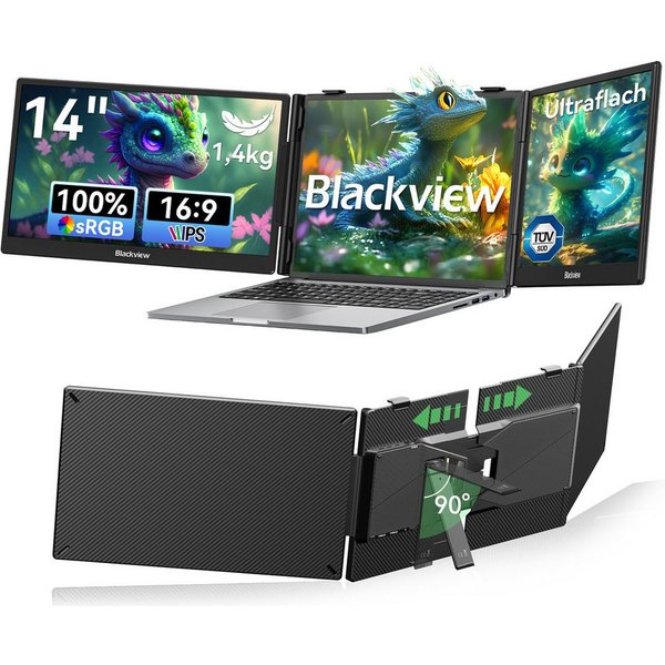 blackview Dual-Screen-Laptop-Bildschirm Monitor ultra-dünn LCD Extender Portabler Monitor (1920x1080 px, Full HD, IPS, 180°, 13,3-17,3 Zoll & Windows/Mac/Androi