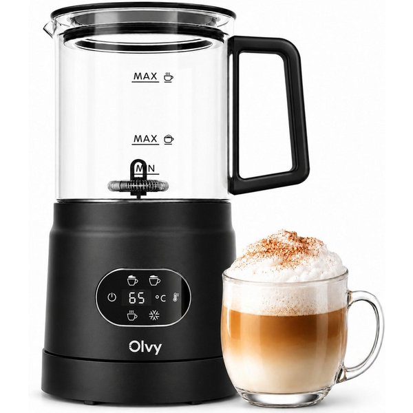 Olvy Milchaufschäumer elektrisch 400ml, 3in1 Heiß & Kalt, für Kaffee & Latte, für Schaum in Barista Qualität, BPA-frei