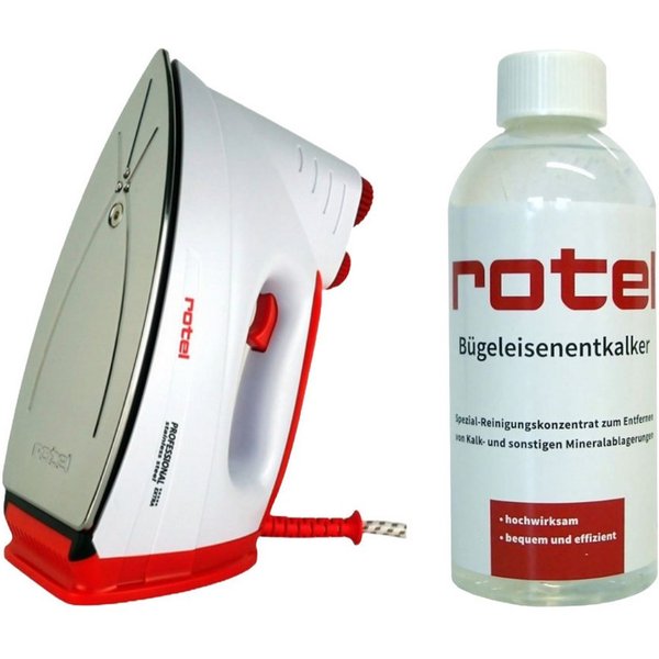 Rotel Dampfbügeleisen Rotel Prof Extra Edelstahls Rot + Rotel Bügeleisenentkalker 500 ml