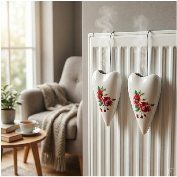 abc HOME Luftbefeuchter Keramik Heizung 2er Set – Heizkörper-Verdunster Herz