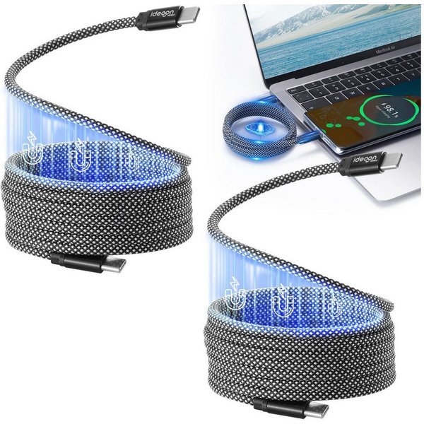 shop'n smile ideoon 100W USB-C Ladekabel 1m magnetische Aufrollfunktion Schnellladefähig USB-Kabel, Datenübertragung bis 480 Mbit/s, knotenfreies Aufrollen, 1m