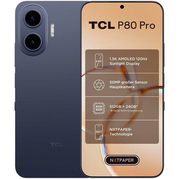 TCL P80 Pro 8+512GB Smartphone (17,35 cm/6,83 Zoll, 512 GB Speicherplatz, 50 MP Kamera, NXTPAPER-Technologie)