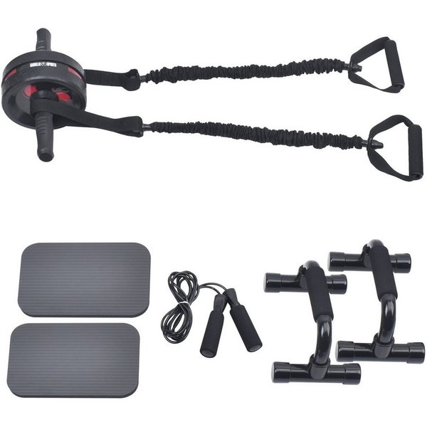 GORILLA SPORTS Bauchmuskelmaschine Ab Roller Set inkl. Kniematten, Springseil und Liegestützgriffe
