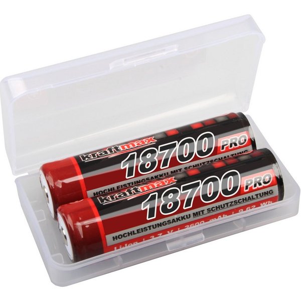kraftmax 2x 18650 Pro Akku mit PCB Schutzschaltung (3,7V / 9,62 Wh) Akku Kraftmax 18650 Pro Akku 3,7 V / 9,62 Wh 2600 mAh (3,7 V V, 1 St), Universell einsetzbar