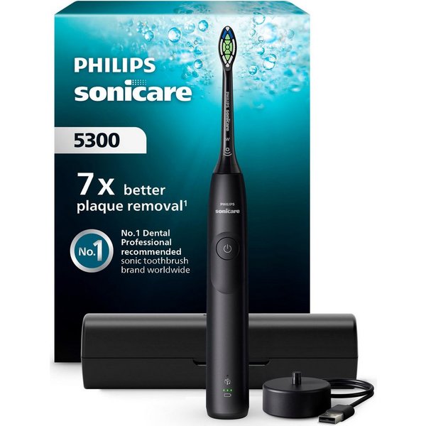 Philips Sonicare Elektrische Zahnbürste Series 5300, Aufsteckbürsten: 1 St., mit Andruckkontrolle, 2 Intensitätsstufen, inkl. Ladegerät, Reiseetui