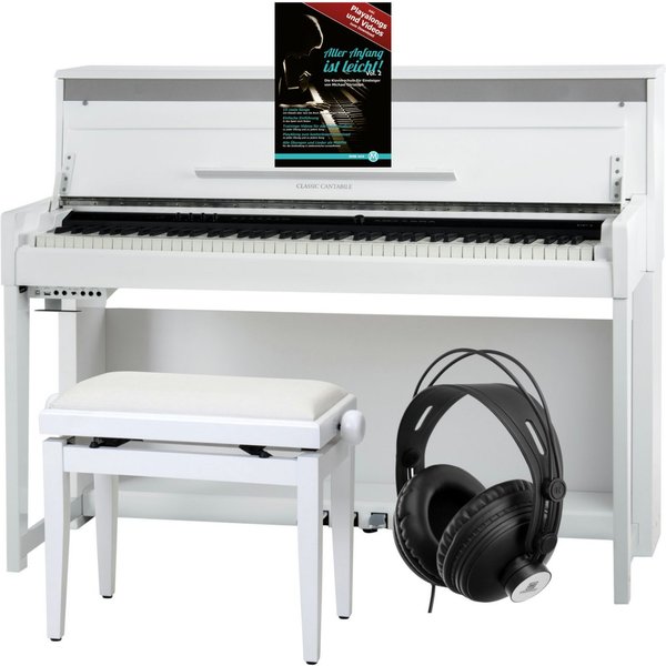 Classic Cantabile Digitalpiano UP-1 WM E-Piano Set - 88 gewichtete Tasten mit Graded Hammer-Tastatur (Spar-Set, inkl. Klavierbank, Kopfhörer & Schule), Klavier 