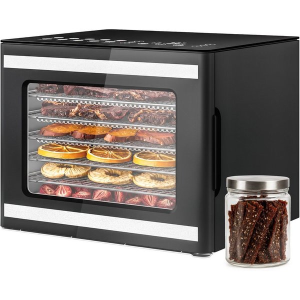 Furnicopia Dörrautomat Edelstahl Lebensmitteltrockner – 10 Tabletts, 48h, 850W 550 W, 6 Etagen, 360°-Umluft, 24-h-Warmhalten, für Obst, Jerky u. a., inkl. Rezep