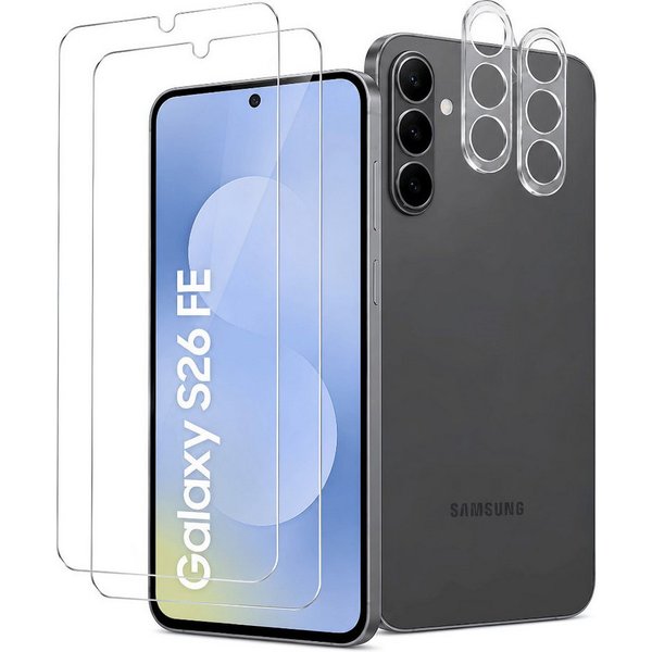 SmartUP Displayschutzglas 2x Schutzglas für Samsung Galaxy S26 FE Display Kamera Panzerfolie 9H für Samsung Galaxy S26 FE, 4 Stück, Rundumschutz, passgenaue Ver