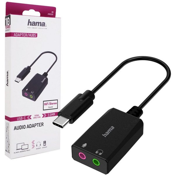 Hama USB-C externe Soundkarte auf 3,5mm Klinke Tablet-Kabel, Klinken-Buchse Adapter Audio Konverter für PC Notebook MacBook Tablet