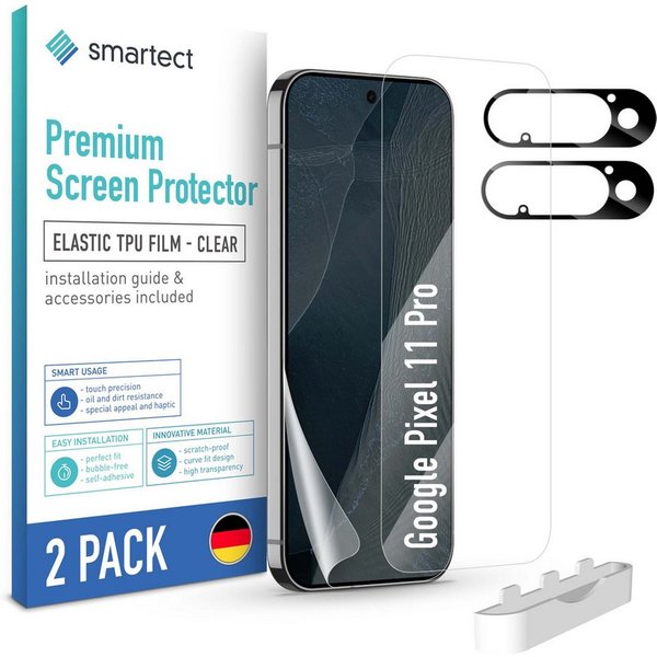 smartect Displayschutzfolie TPU Schutzfolie 2 + 2 Stück für Google Pixel 11 Pro (Display + Kamera) für Google Pixel 11 Pro, Set, 2 Stück, Ultra-klar, Kratzfest,