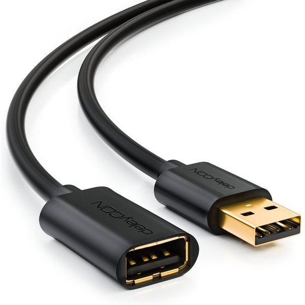 deleyCON deleyCON 2m USB 2.0 Verlängerungskabel USB-A auf USB-A - Schwarz USB-Kabel
