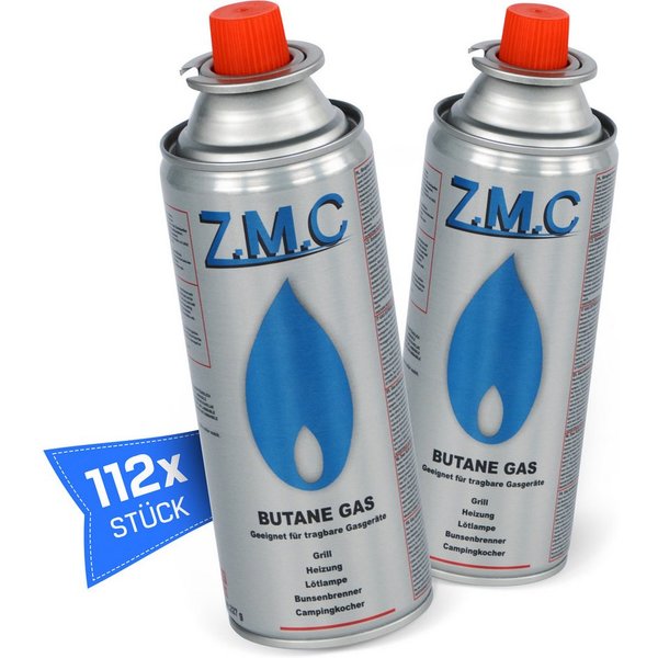 ZMC Gaskartusche Butan Gas Kartusche 227g Butangas Gaskartusche Silber, Zubehör für Gaskocher Campingkocher Brenner Gasheizung Gasbrenner, 112 St., MSF-1a Gaska
