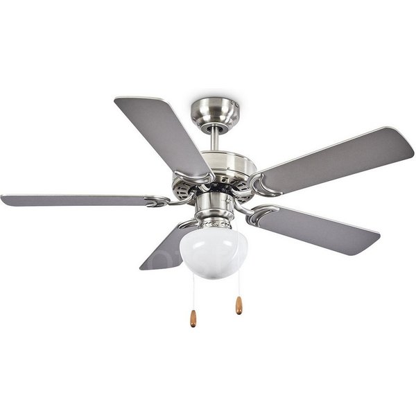 hofstein Tischturmventilator Deckenventilator aus Metall/MDF/Glas in Silber/Holzoptik/Braun/Weiß, 1xE27, mit Schnurschalter, wendbare Rotorblätter