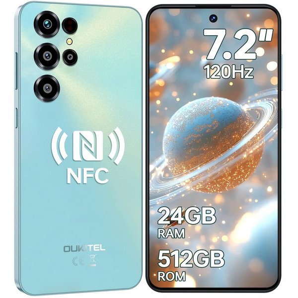 OUKITEL C68 4G Android 15 Smartphone (18,28 cm/7.2 Zoll, 512 GB Speicherplatz, 64 MP Kamera, 7,2" HD+ 120Hz, 64MP+8MP, 6000mAh, Dual SIM 4G, NFC, Face ID)