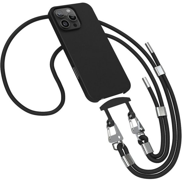 EAZY CASE Handykette 2in1 Hülle mit Band für iPhone 16 Pro Max 6,9 Zoll, Handykette abnehmbar Silikonhülle 2in1 Handyband Etui Case Schwarz