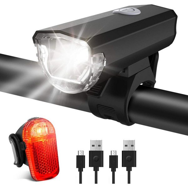 TUWENA Fahrradbeleuchtung LED Fahrradlicht-Set Fahrradlampe StVZO mit Scheinwerfer Rücklicht, USB Aufladbar, IPX5 Wasserdicht Vorne Rücklicht Energiesparend