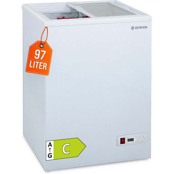 GastroHero Gefriertruhe Tiefkühltruhe 97 Liter mit Glasschiebedeckel & Schloss - Eistruhe TKTR-ECO100N, 58.5 cm breit, 97 l