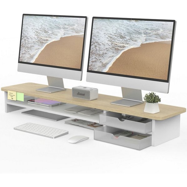 Fenge Monitorständer 108 cm breit, mit 2 Schubladen, (Schubladen flexibel positionierbar, wasserabweisend, kratzfest, fingerabdruckresistent)