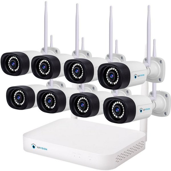 LUVISION Überwachungskamera K8508-W + PJ2151-W 8er (Außen- und Innenbereich, 8-tlg., WLAN Funk Überwachungssystem 8 x IP Überwachungskamera Set Mikrofon, Cloud,