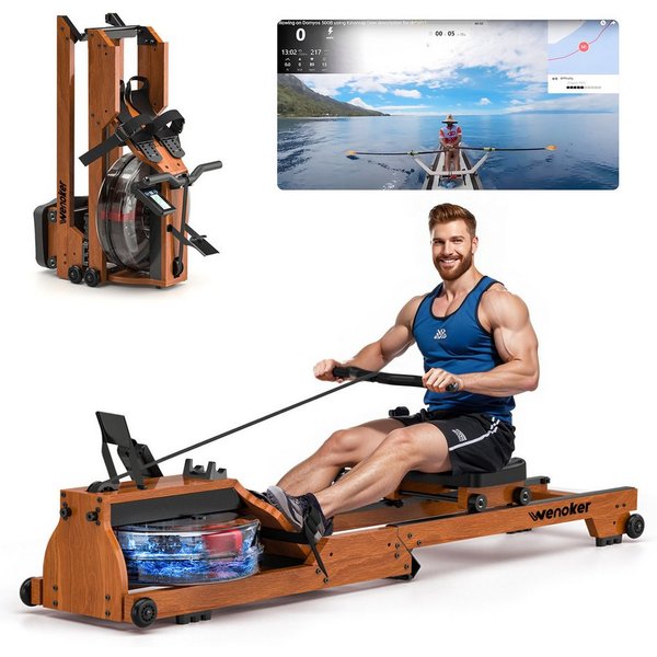 Wenoker Rudergerät hochwertiges Faltbares Wasserrudergerät aus Massivholz für Zuhause (1-tlg), mit Bluetooth-Monitor & Tablet-Halter, bis 150 kg belastbar