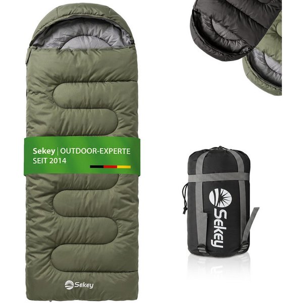 Sekey Deckenschlafsack 3 Jahreszeiten Schlafsack 220x80 cm 10–20°C Deckenform mit Kapuze, 2-in-1 Schlafsack & Decke – Atmungsaktiv, wasserabweisend