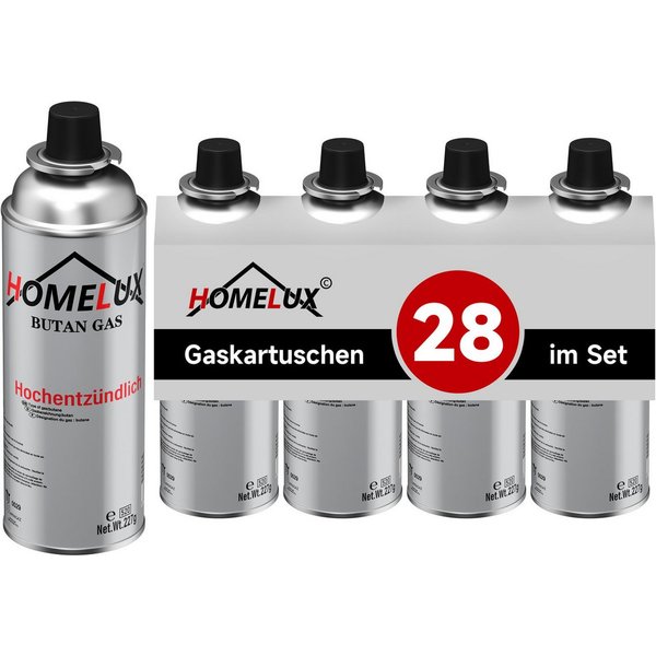 HOMELUX Gaskartusche 227g Camping Butan Gas, Butangas Kartusche mit Bajonettventil, Zubehör für Campingkocher Gasbrenner, Bunsenbrenner, 28 St., 400ml Einmalig