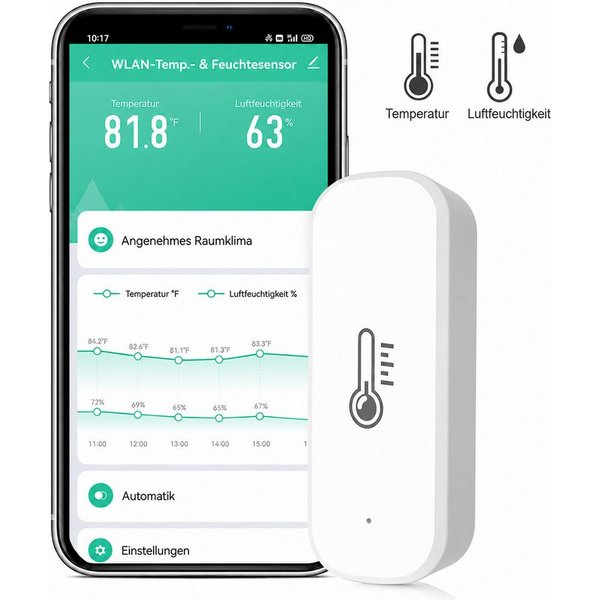 XEOOCE Feuchtigkeitssensor WLAN Temperatur- & Feuchtigkeitssensor App-Steuerung Ohne Hub